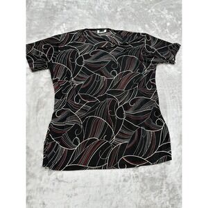 Cleo Shirt Blouse Women's Size XL Black Designer Short‎ Sleeve Round Neck EUC